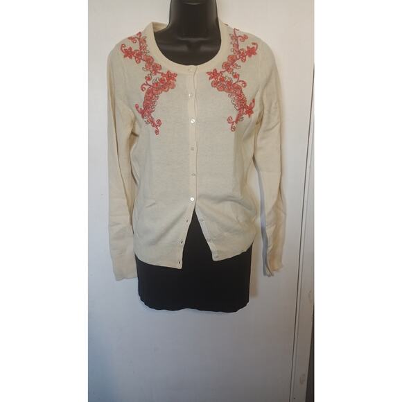 LUCKY Brand Embroidered Beaded Cardigan Beige Small - Picture 5 of 7